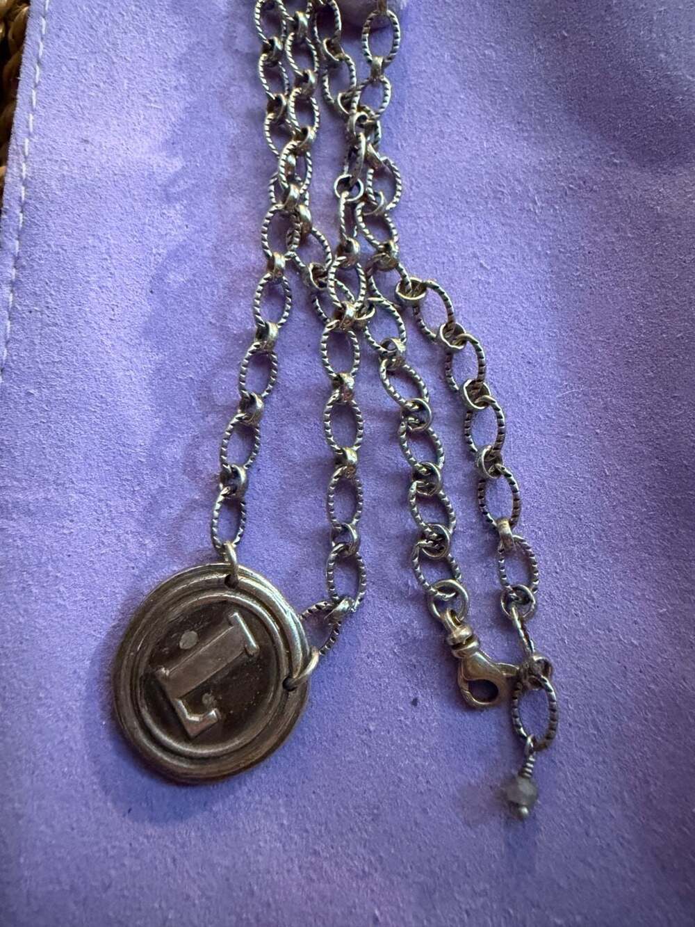 Heidi J Hale Sterling Silver Initial L Wax Seal Necklace